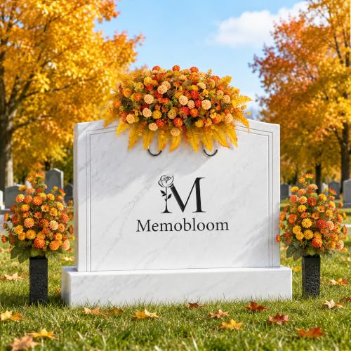 Fall Flowers for Cemetery Decorations Headstone Flower Saddle - Orange & Red
