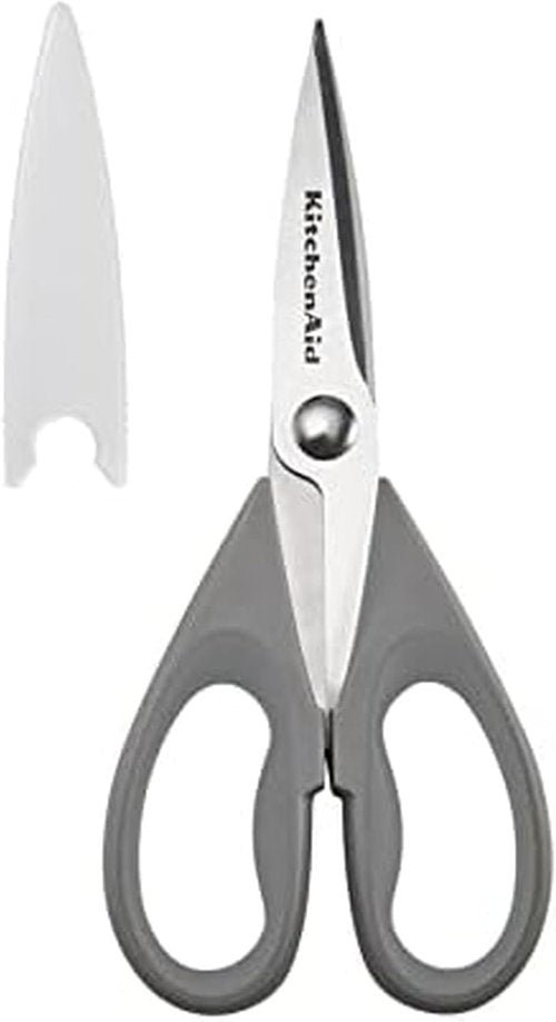 KitchenAid Kitchen Shears - Durable Stainless Steel Scissors with Protective Sheath, 8.72 Inch, Gray