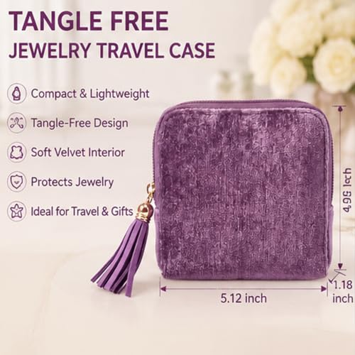 Gemmy Tangle-Free Travel Jewelry Case - Purple, Compact Organizer with 6 Pockets
