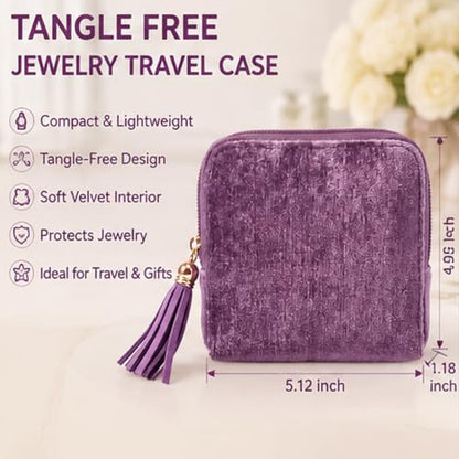 Gemmy Tangle-Free Travel Jewelry Case - Purple, Compact Organizer with 6 Pockets