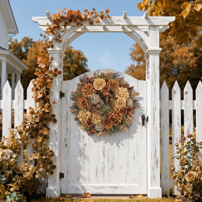 24-Inch Fall Wreath with Mums Dahlias Queen Anne's Lace - Style-5