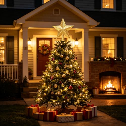 Gold Glitter Star Christmas Tree Topper - 4 Inch Holiday Decor