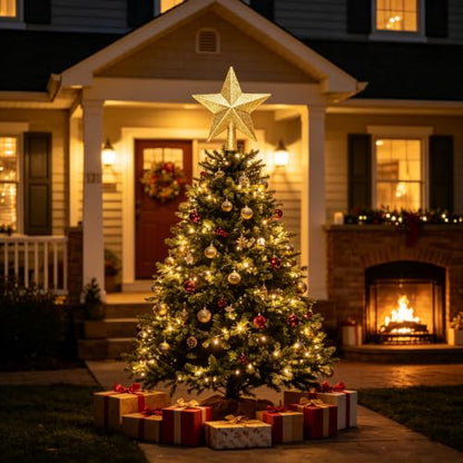 Gold Glitter Star Christmas Tree Topper - 4 Inch Holiday Decor
