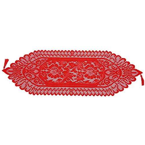 Red Lace Table Runner for Christmas Party Coffee Decor - 13x35 Inches - Variation #1-Red