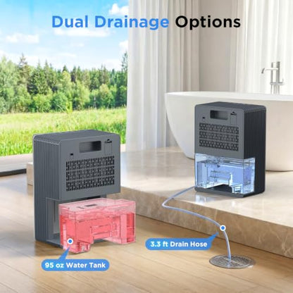 Spacekey Water Tank Dehumidifier with Drain Hose - 95oz Capacity, Quiet, Timer, Aromatherapy, Grey & White - Suitable for 1000 Sq.Ft