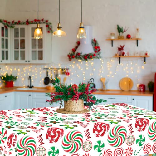 Christmas Candy Cane Plastic Tablecloth Set - 3 Pieces, 54x108 Inches