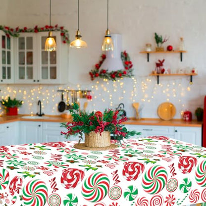 Christmas Candy Cane Plastic Tablecloth Set - 3 Pieces, 54x108 Inches