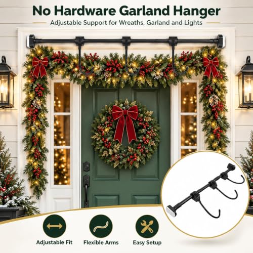 Adjustable Garland Hanger for Door Frame No Hardware, Extends 31.5-94.5 Inches, Holds 20 Lbs, Damage-Free Christmas Halloween Decor — B / S (31.5-39.4in)