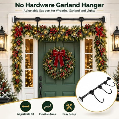 Adjustable Garland Hanger for Door Frame No Hardware, Extends 31.5-94.5 Inches, Holds 20 Lbs, Damage-Free Christmas Halloween Decor — B / S (31.5-39.4in)