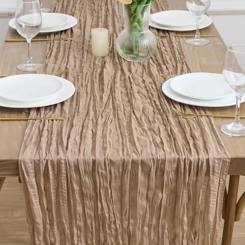 3 Pack Nude Brown Cheesecloth Table Runners - 10FT Rustic Boho Decor