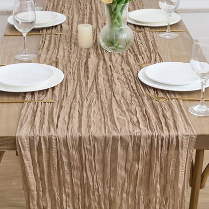 3 Pack Nude Brown Cheesecloth Table Runners - 10FT Rustic Boho Decor