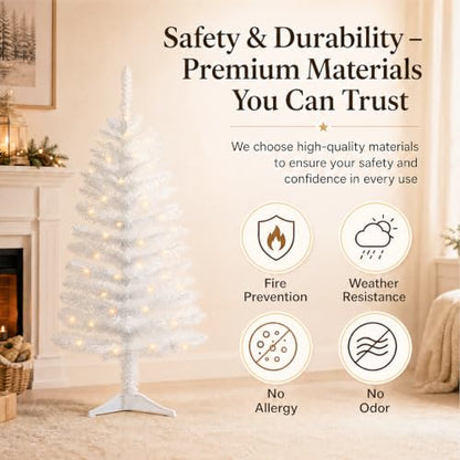 White Artificial Christmas Tree with Lights - 4ft Holiday Decor - Variation: White