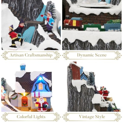 Valery Madelyn Christmas Village Scene Decorations - Santa Ice Rink Variation, Lighted Musical Resin Home Decor, 9 Inch