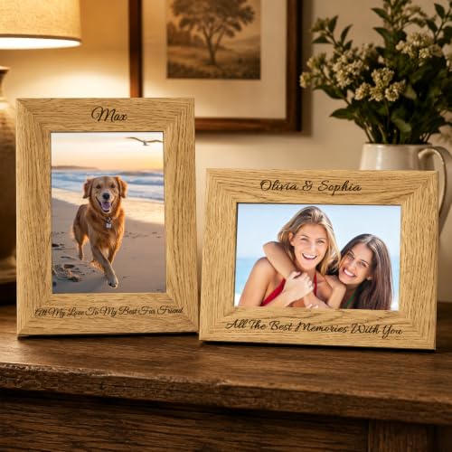 Personalized Wood Picture Frame - Natural Brown 4x6 & 5x7 Customizable Photo Frame