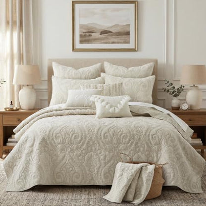 Euro Sham Set 2 Pack - Helena Taupe Ornate Paisley Medallion Cotton Bedding - Tie Closure - 26x26 Inches