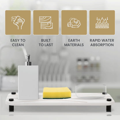 Skiennix 2pc Stone Drying Tray - Diatomite Sink Caddy & Organizer - Water Absorbing Bathroom Mat (White)