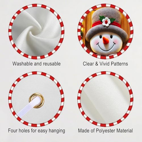 Christmas Front Door Cover Snowman Pattern Holiday Banner 35x71in Polyester
