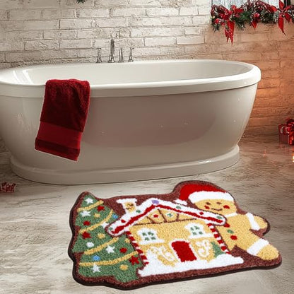 Christmas Gingerbread House Bath Mat 20x32 Inch - Winter Bathroom Rug Decor