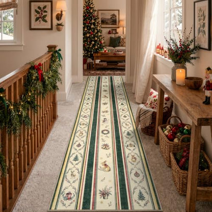 Lahome Christmas Runner Rug Non Slip 2x8 Evergreen Green Hallway Kitchen
