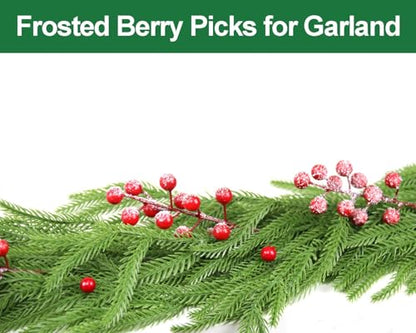 30 Pack Frosted Red Berry Stems for Christmas Decor and Crafts - 8.9 Inch