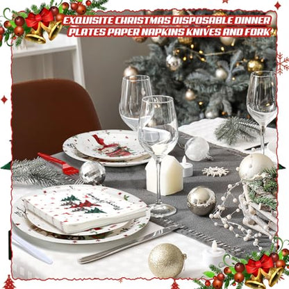 Umigy White Christmas Plates Napkins Set - Snowman & Buffalo Plaid Party Supplies, Serve 24