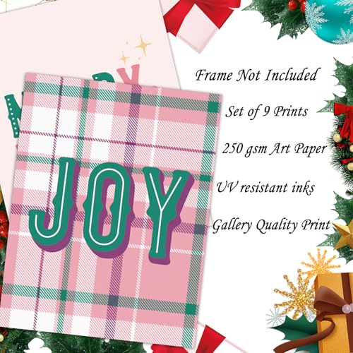Pink Christmas Wall Art Prints Set - Santa, Tree & Festive Decor, 11 x 14 Inch, 9 Sheets