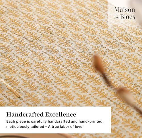 Sage & Yellow Cotton Hand Block Printed Tablecloth - 60x60 Inches, Square
