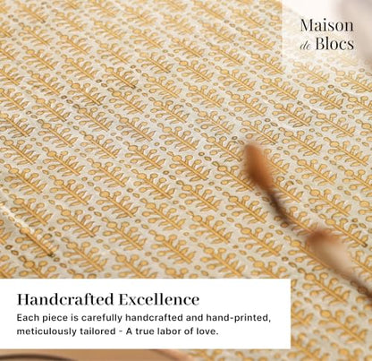 Sage & Yellow Cotton Hand Block Printed Tablecloth - 60x60 Inches, Square