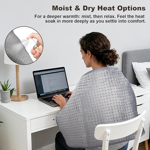 Extra Large Heating Pad for Back Pain & Cramps Relief - 20x40 Inch Gray, 10 Heat Modes, Auto Shut-Off, Machine Washable