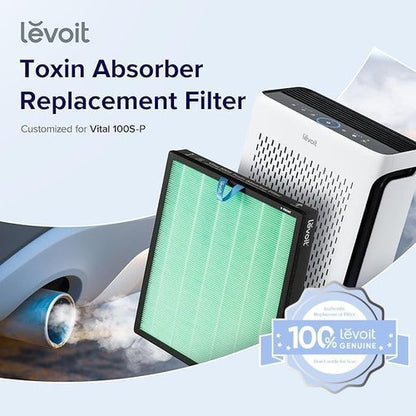 LEVOIT Vital 100S-P Air Purifier Replacement Filter - HEPA & Activated Carbon for Odor Removal | Green, 1 Pack
