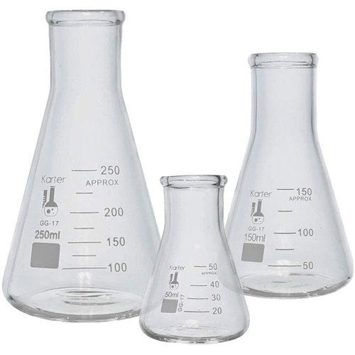 Karter Scientific Glass Erlenmeyer Flask Set - 3 Sizes: 50ml, 150ml, 250ml | Ideal for Experiments