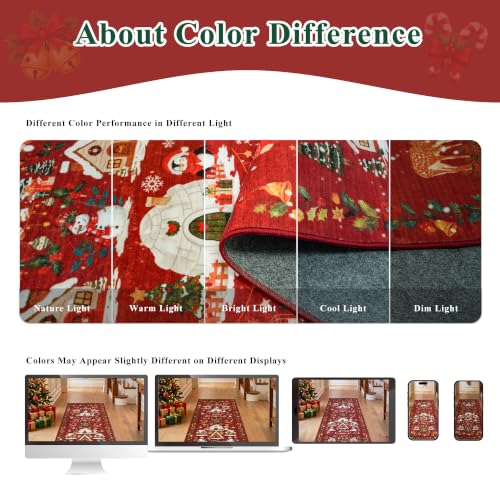 2x8 Christmas Santa Runner Rug Red Non-Slip Washable Entryway Floor Carpet