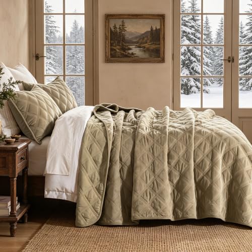 Wongs Beddings Diamond Lattice Velvet Quilt Set Queen Size Urban Taupe