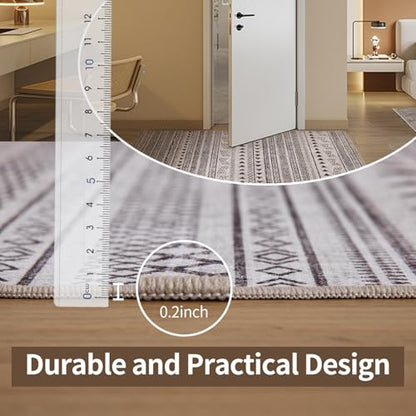 3x5 Washable Area Rug with Non-Slip Backing - Geometric Pattern, Low Pile
