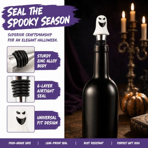 Halloween Wine Bottle Stoppers Set Skull Black Cat Pumpkin Decor