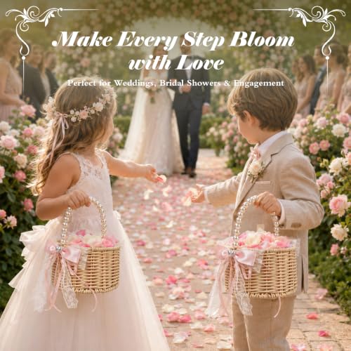 Flower Girl Basket Set with Pearl Handle & 600 Petals for Wedding Decor