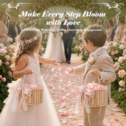 Flower Girl Basket Set with Pearl Handle & 600 Petals for Wedding Decor