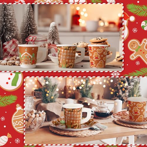 Disposable Gingerbread Tea Cups & Plates Set Brown Gingerbread Man Variation