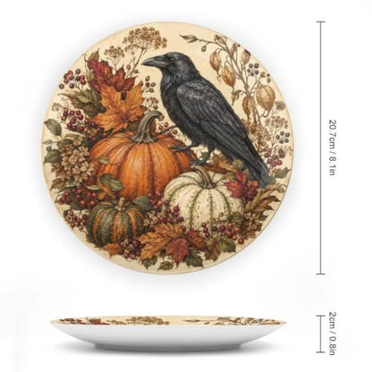Halloween Decorative Plates Autumn Crow & Pumpkin 8 Inch - Bone China Wall & Table Decor