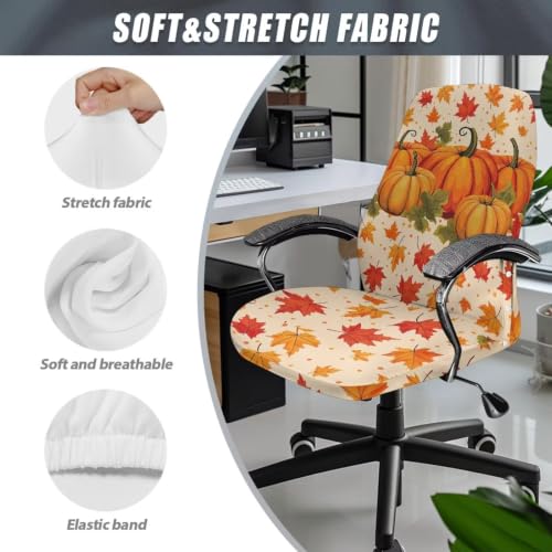Fall Pumpkin Office Chair Cover - Maple Leaf Pattern, Small Variation