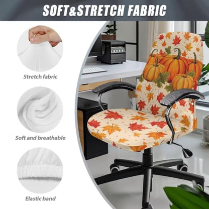Fall Pumpkin Office Chair Cover - Maple Leaf Pattern, Small Variation