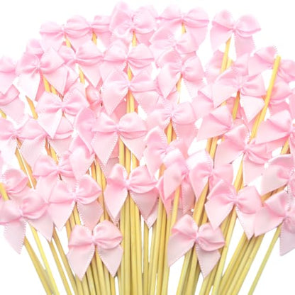 Pink Bow Cocktail Picks Set of 200 for Appetizers & Desserts