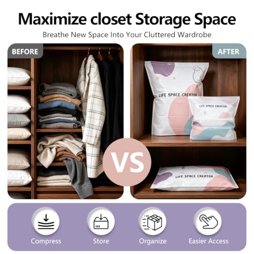 Large White Space Bags No-Pump Vacuum Storage - Reusable Compression Bag