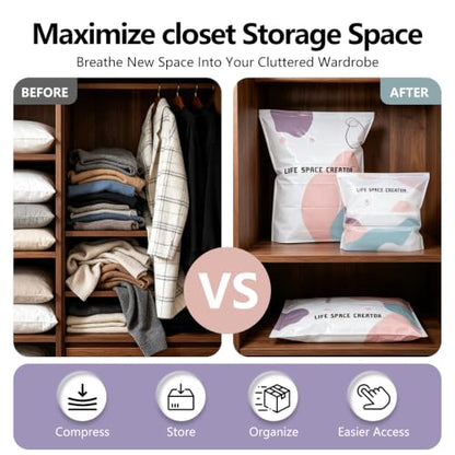 Large White Space Bags No-Pump Vacuum Storage - Reusable Compression Bag