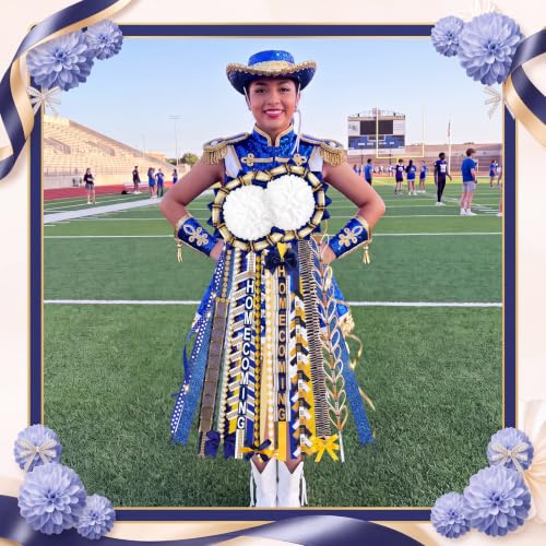 9 Pcs Blue White Gold Homecoming Mum Braid Set for School Spirit Decor