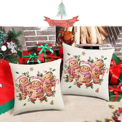 Pink Gingerbread Man Christmas Pillow Cover 18x18 Inch - Holiday Home Decor