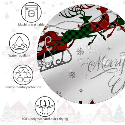 APROPHIC White Christmas Shower Curtain - Red & Green Buffalo Plaid Claus Santa Snowflake Winter Decor 72x72 in