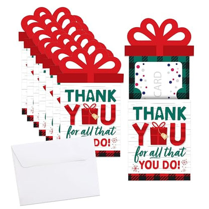 Christmas Thank You Gift Card Holders Set of 8 - Holiday Themed, 4 x 5.5 Inches