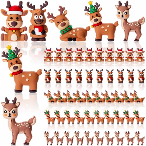 Mini Reindeer Figurines Set of 50 - 5 Styles Christmas Decorations