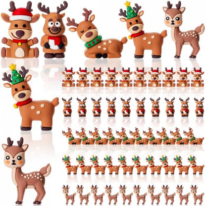 Mini Reindeer Figurines Set of 50 - 5 Styles Christmas Decorations